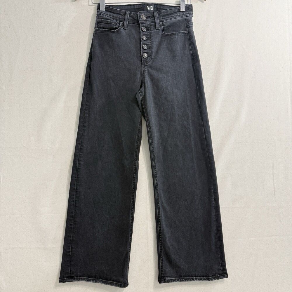 PAIGE Anessa Jeans Womens 25 Black High Rise Wide Leg Button Fly Made USA